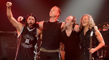 None - Robert Trujillo, James Hetfield, Lars Ulrich, Kirk Hammett, do Metallica (Foto: Frazer Harrison/Getty Images)