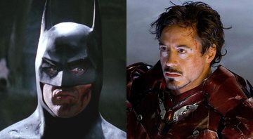 None - Michael Keaton como Batman de Tim Burton (Foto: Reprodução / Warner Bros) e Robert Downey Jr. em Homem de Ferro (Foto: Reprodução Marvel)