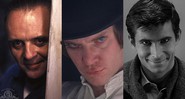 Hannibal Lecter (Anthony Hopkins), Alex DeLarge (Malcolm McDowell) e Norman Bates (Anthony Perkins) (Foto: Montagem/Reprodução)