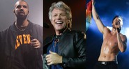 Drake (Foto 1: Charles Sykes), Bon Jovi (Foto 2: Ricardo Matsukawa Mercury) e Dan Reynolds (Foto 3: Andréia Takaishi)