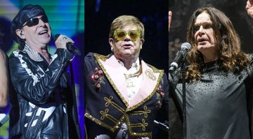 Montagem com Klaus Meine, do Scorpions (Foto: Ricardto Matsukawa / Mercury Concerts), Elton John (Greg Allen / Invision / AP) e Ozzy Osbourne (Amy Harris / AP)