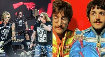 Montagem do Guns N'Roses em 2018 (Foto: Abaca Press/AP) e The Beatles (foto: reprodução)