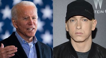 Montagem de Joe Biden (Foto: Drew Angerer/Getty Images) e Eminem (Foto: Evan Agostini/AP)