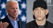 Montagem de Joe Biden (Foto: Drew Angerer/Getty Images) e Eminem (Foto: Evan Agostini/AP)