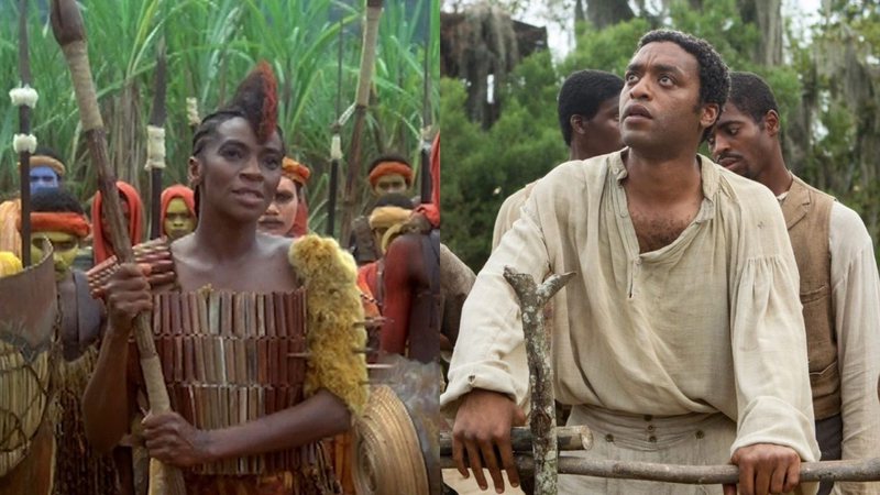 Montagem de Quilombo (Reprodução) e 12 Anos de Escravidão (Divulgação/Disney/Buena Vista)