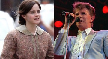 Emma Watson em Adoráveis Mulheres (reprodução) e David Bowie (AP)