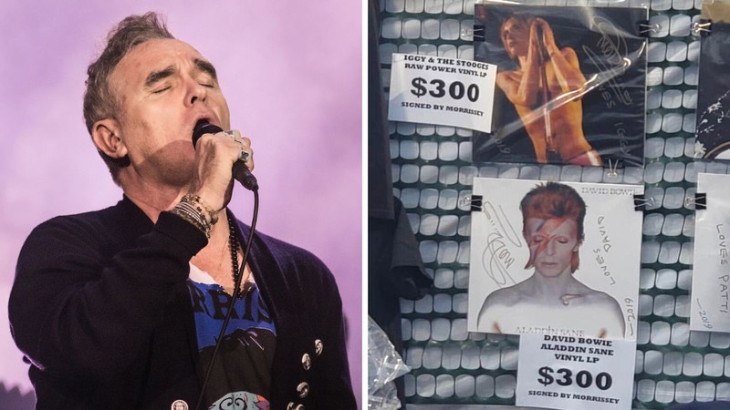 Morrissey vende discos de outros artistas (Foto 1: Fernando Pires/The Ultimate Music e Foto 2: Reprodução / Twitter)