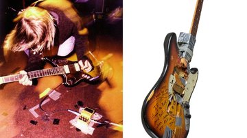 Kurt Cobain em Wilkingsburg, 1989, à esquerda, e Fender Mustang do vocalista (Foto: Reprodução / Pinterest)