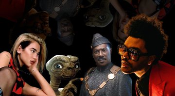 Montagem de Dua Lipa, E.T., Um Príncipe em Nova York e The Weeknd (Foto: Reprodução)