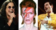 Ozzy Osbourne, David Bowie e Freddie Mercury (Foto 1: Henny Ray Abrams/AP/ Foto 2: Divulgação/ Foto 3: AP)