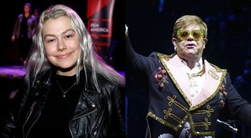 None - Phoebe Bridgers (Foto: Randy Shropshire/Getty Images for PEN America) e Elton John (Foto: Greg Allen/Invision/AP)