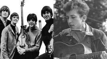 None - Os Beatles (à esq.) e Bob Dylan (à dir.) (Fotos: Domínio público)