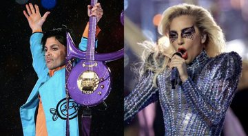 None - Prince no Super Bowl (Foto: Getty Images /Jonathan Daniel) e Lady Gaga no Super Bowl (Foto: Ronald Martinez/Getty Images)