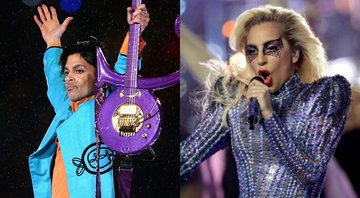 None - Prince no Super Bowl (Foto: Getty Images /Jonathan Daniel) e Lady Gaga no Super Bowl (Foto: Ronald Martinez/Getty Images)