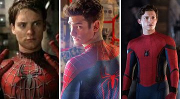None - Tobey Maguire como Homem-Aranha (Foto: Reprodução), Andrew Garfield como Homem-Aranha (Foto: Reprodução/Sony) e Tom Holland como Homem-Aranha (Foto: Jay Maidment/Divulgação)