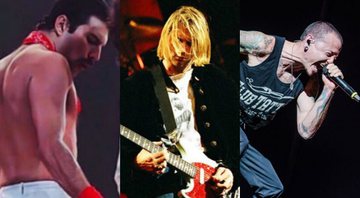 Queen, Nirvana e Chester Bennington (Foto 1: Reprodução / Instagram / Foto 2: Jeff Kravitz / Filmmagic / Foto 3: Eduardo Magalhaes / Divulgação)