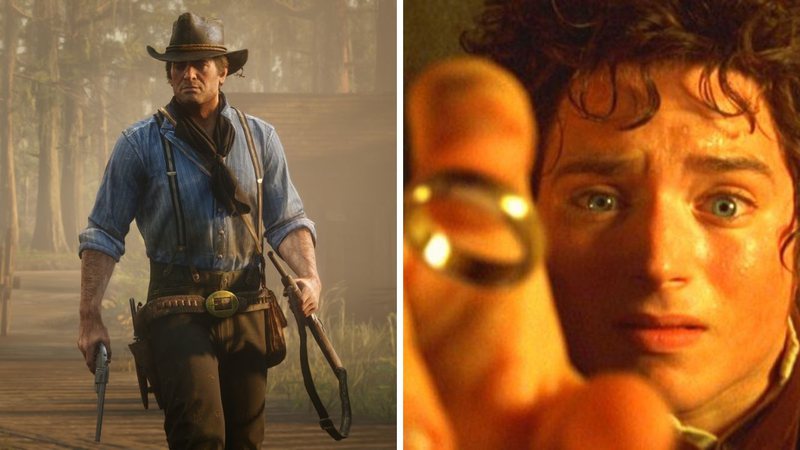 Cena de Red Dead Redemption 2 (Foto: Reprodução/Rockstar) e Elijah Wood como Frodo em O Senhor dos Anéis (Foto: Divulgação/Warner)