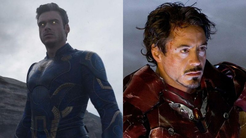 Richard Madden como Ikaris em Eternos (Foto: Reprodução / Twitter) e Robert Downey Jr como Homem de Ferro (Foto: Reprodução/Marvel)