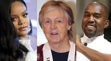 Rihanna, Paul McCartney e Kanye West fizeram parceria (Foto 1: Evan Agostini/Invision/AP/ Foto 2: The Yomiuri Shimbun/AP Images/ Foto 3: Lionel Cironneau/AP)