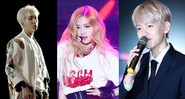 BTS, Blackpink e EXO (Foto 1: Reprodução/Youtube | Foto 2: Lee Young-ho/AP | Foto 3: Moreforms/Imaginechina/AP)