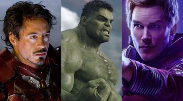 None - Robert Downey Jr. em Homem de Ferro (Foto: Reprodução Marvel), Mark Ruffalo como Hulk em Thor: Ragnarok (Foto: Reprodução/ Marvel) e Chris Pratt como Senhor das Estrelas (Foto: Reprodução/Instagram)