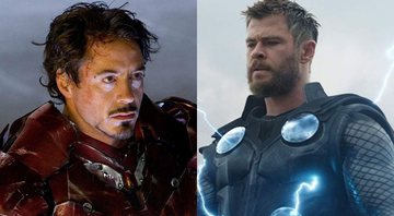 None - Robert Downey Jr. como Homem de Ferro e Chris Hemsworth como Thor em cena de Vingadores: Ultimato (Foto 1: Divulgação | Foto 2: Divulgação / Marvel Studios)