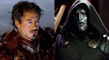 None - Robert Downey Jr. em Homem de Ferro (Foto: Reprodução Marvel)/ Doutor Destino (Foto: reprodução/vídeo)