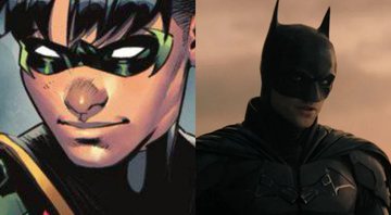 None - Robin em Batman: Urban Legends (Foto: Reprodução) e Robert Pattinson como Batman (Foto: Reprodução / Warner)