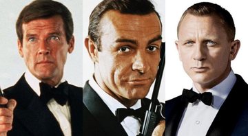 Roger Moore, Sean Connery e Daniel Craig como James Bond (Fotos: Divulgação)