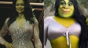 Tatiana Maslany em She-Hulk (Foto: Divulgação / Disney+) e Shrek (Foto: Reprodução)