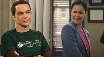 None - Sheldon em The Big Bang Theory (Foto: Divulgação / CBS) e Amy em Brooklyn Nine-Nine