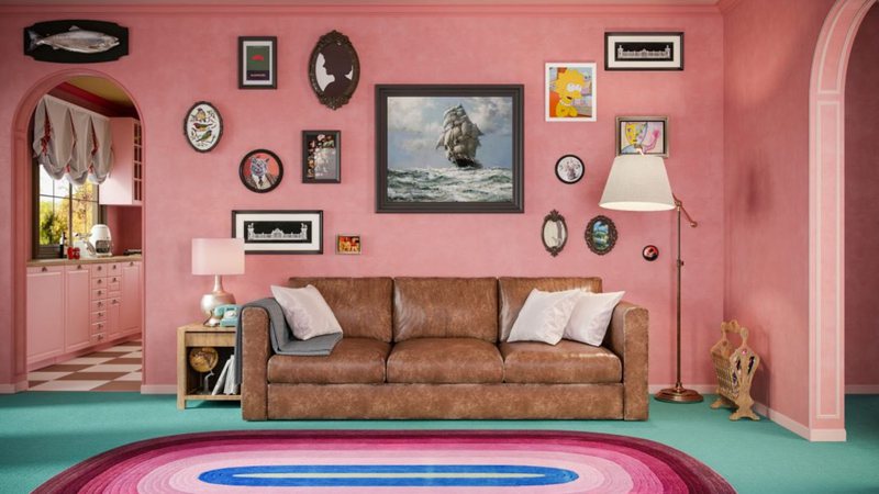 Sala de casa de Os Simpson feita ao estilo de Wes Anderson (foto: reprodução/ HomeAdvisor)