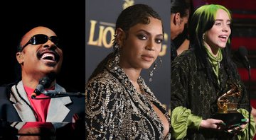 Stevie Wonder (Foto: Divulgação), Beyoncé (Foto: Jordan Strauss / Invision AP) e Billie Eilish (Matt Sayles / Invision / AP)