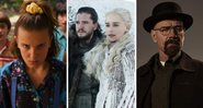 Elenco de Stranger Things (Foto: Divulgação/Netflix), Kit Harington e Emilia Clarke em Game of Thrones (Foto: Reprodução/HBO) e Bryan Cranston como Walter White (Foto: Reprodução/AMC)