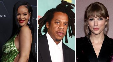 Rihanna (Foto: Mike Coppola / Getty Images), Jay-Z (Foto: Rich Fury / Getty Images) e Taylor Swift (Foto: Dimitrios Kambouris / Getty Images)