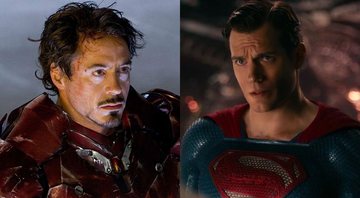 None - Foto 1: Robert  Downey Jr. em Homem de Ferro (Foto: Marvel / Reprodução) | Foto 2: Henry Cavill como Superman em Liga da Justiça  (Foto: Reprodução/Warner Bros.)