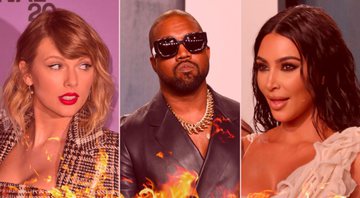 None - Taylor Swift, Kanye West e Kim Kardashian (Montagem via Rolling Stone EUA: SPACE/Shutterstock, Evan Agostini/Invision/AP/Shutterstock, Matt Baron/Shutterstock, Shutterstock)