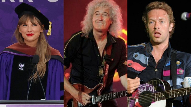 Taylor Swift (Foto:  Dia Dipasupil / Getty Images), Brian May (Foto: Chris Pizzello / AP) e Chris Martin (Foto:mpi04/MediaPunch /IPX)
