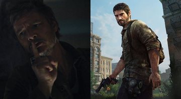 Pedro Pascal na série de The Last of Us (Foto: Reprodução/HBO) e o pôster do jogo original (Foto: Reprodução/Naughty Dog)