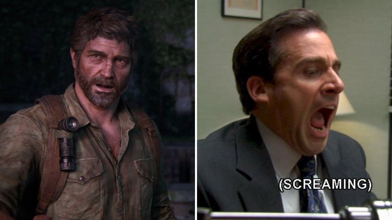 Cena de The Last of Us Part I (Foto: Reprodução/Naughty Dog) e Steve Carell como Michael Scott em The Office (Foto: Reprodução)