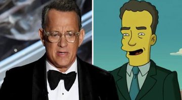 None - Tom Hanks na cerimônia do Oscar 2020 e em Os Simpsons (foto: reprodução/ Fox)