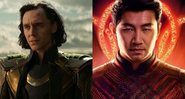 Tom Hiddleston em Loki (Foto: Reprodução via IMDb) e Simu Liu em pôster de Shang-Chi e a Lenda dos Dez Anéis (Foto: Reprodução / Marvel)