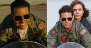 Tom Cruise em Top Gun (Foto 1: Reprodução e Foto 2: Paramount / Skydance))