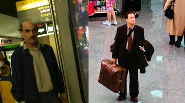 Mehran Karimi Nasseri inspirou o filme O Terminal de 2004 (Foto: Getty Images) / Tom Hanks em O Terminal (Foto: reprodução)