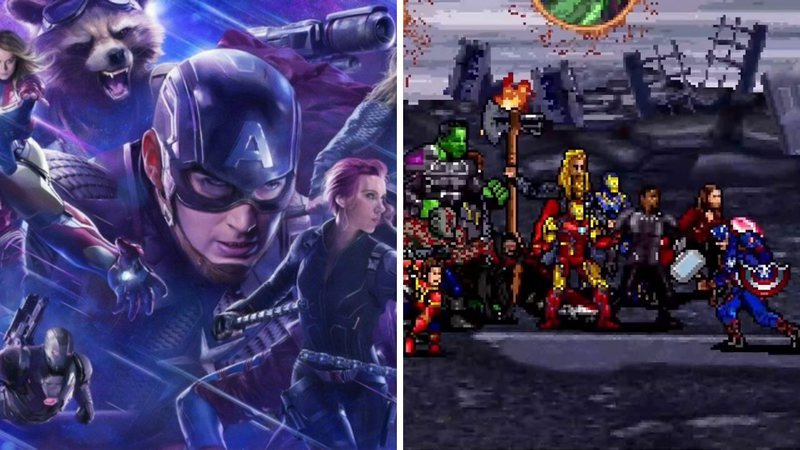 Cartaz de Vingadores: Ultimato (Foto: Reprodução Marvel) e batalha final do filme (Foto:Reprodução/YouTube)