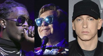 Young Thug (Foto: Robb Cohen/AP), Elton John (Foto: Matt Sayles/Invision for Black Ink/AP Images) e Eminem (Foto: Evan Agostini / AP)