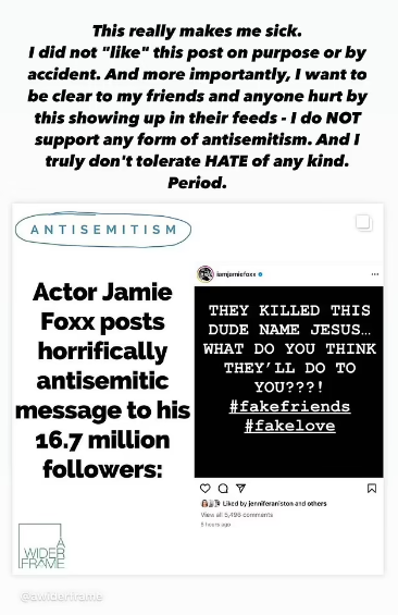 Jennifer Aniston em story do Instagram
