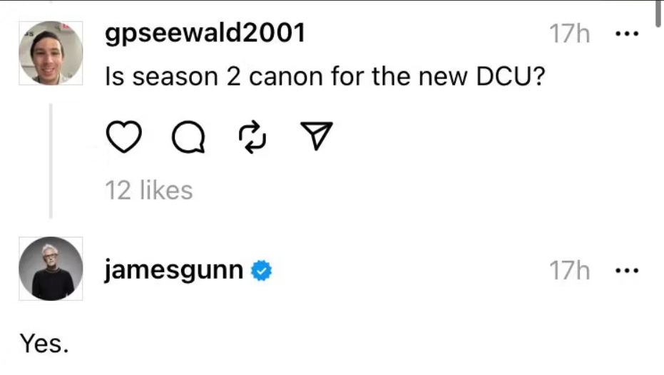 James Gunn confirma que segunda temporada de Pacificador fará parte do novo DCU (Foto: Reprodução/Threads)