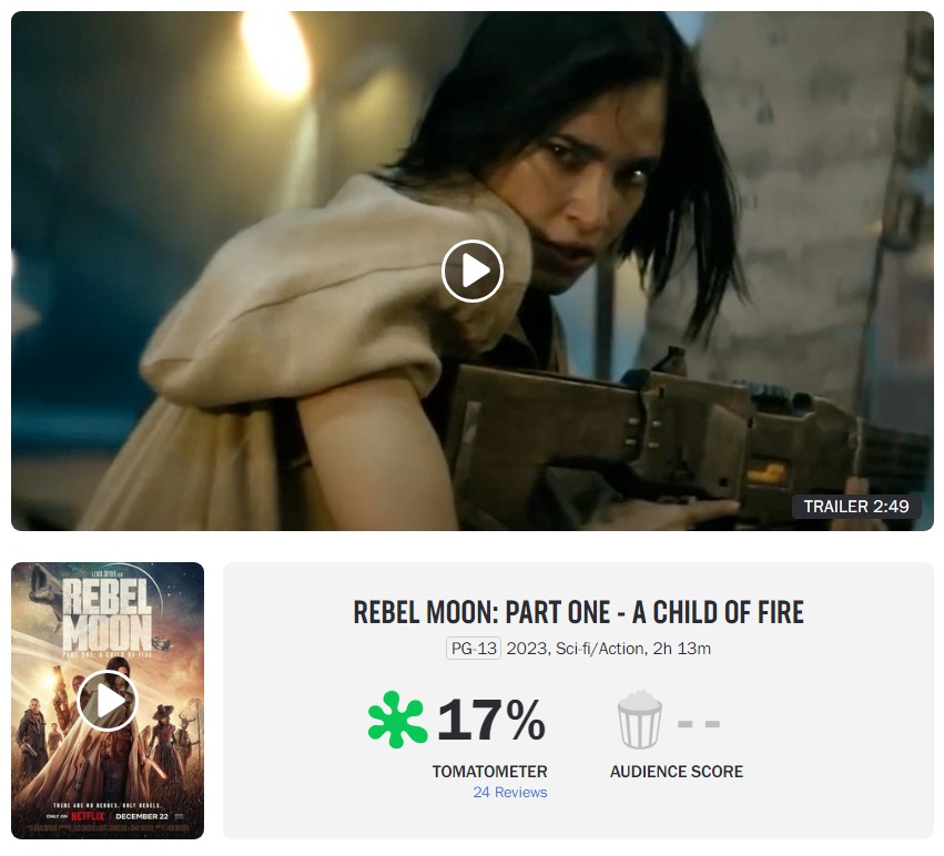 Rebel Moon, novo filme de Zack Snyder, estreia com média de aprovação  baixíssima no Rotten Tomatoes