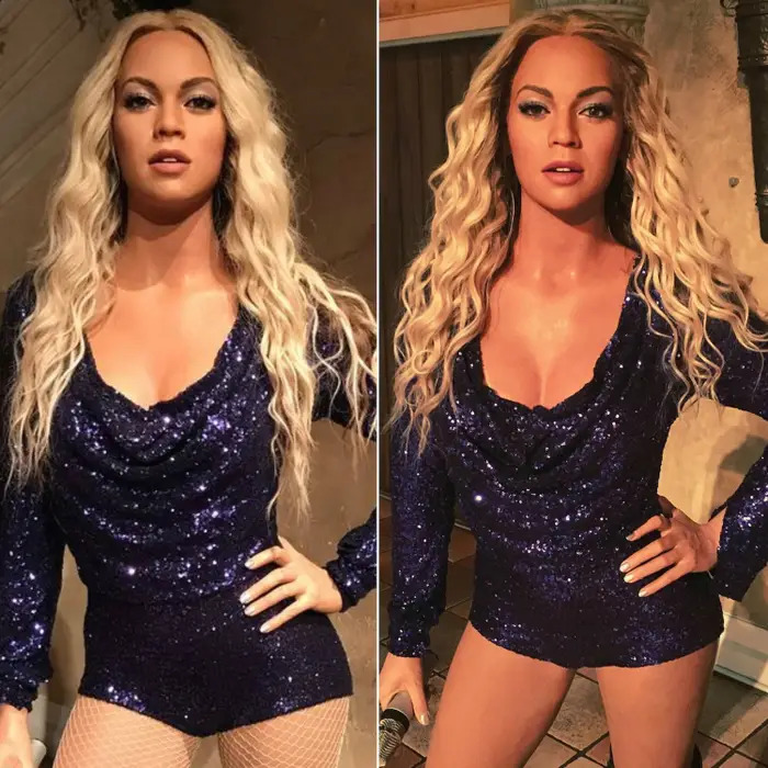 Estátua de cera de Beyoncé - antes e depois da 'recauchutagem' (Reprodução)